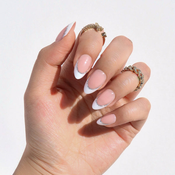 White French Tips With Silver Outline and Glitter White French Tips With Silver Outline and Glitter — New Years French Tip Nails 2027