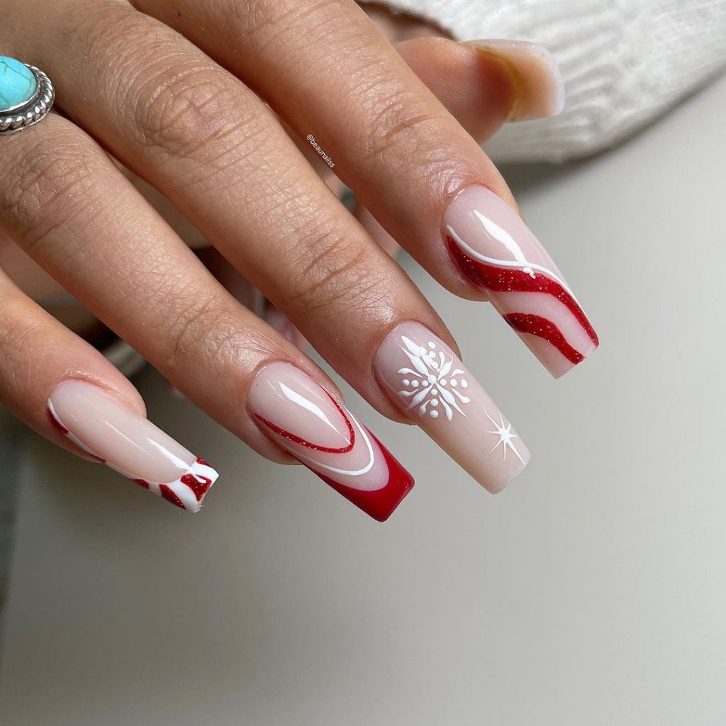 Nude Wavy Lines Snowflake Square Nails Nude Wavy Lines Snowflake Square Nails — Christmas Nails for Teens 2026