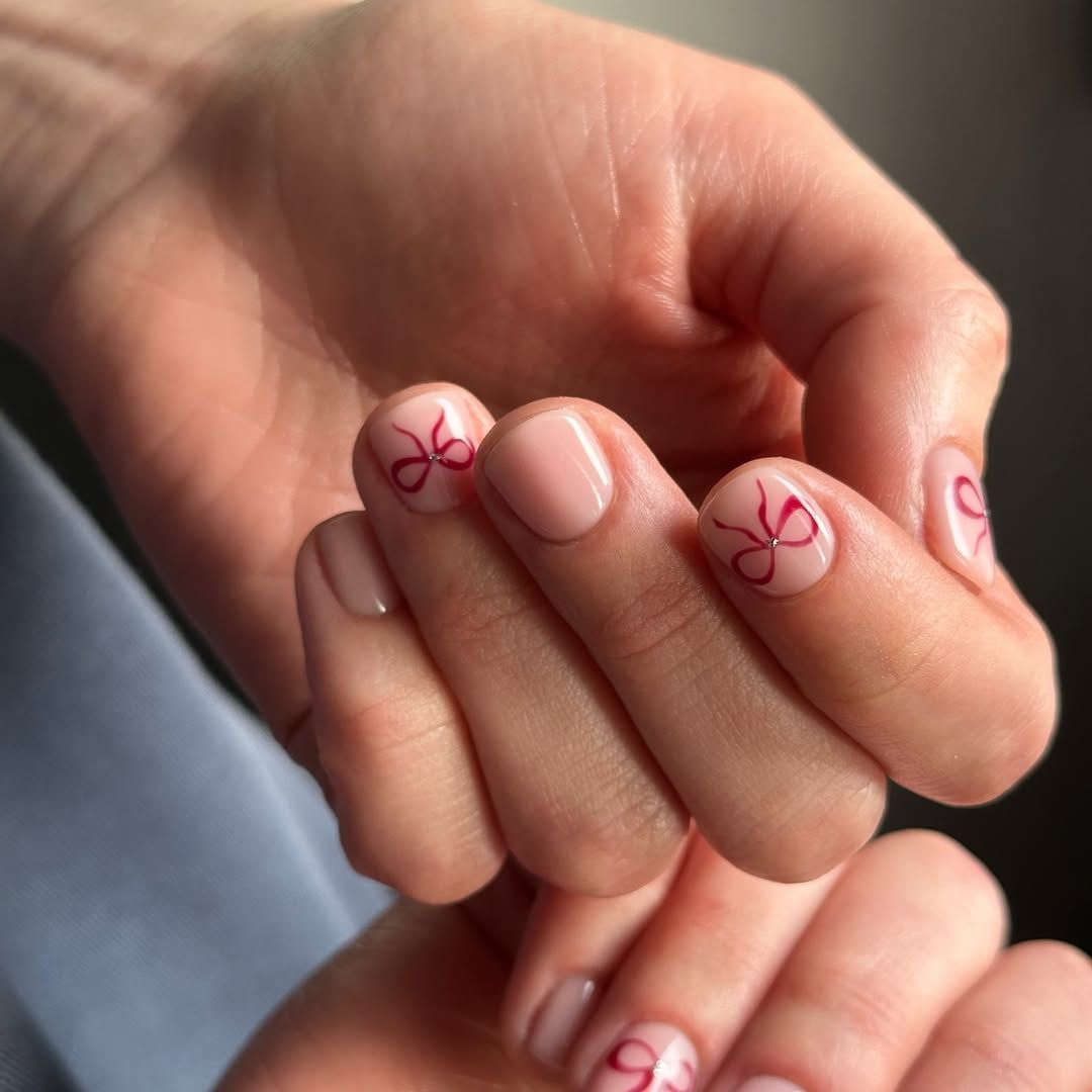 Short Square Red Bow Nails Short Square Red Bow Nails — Christmas Nail Designs 2026