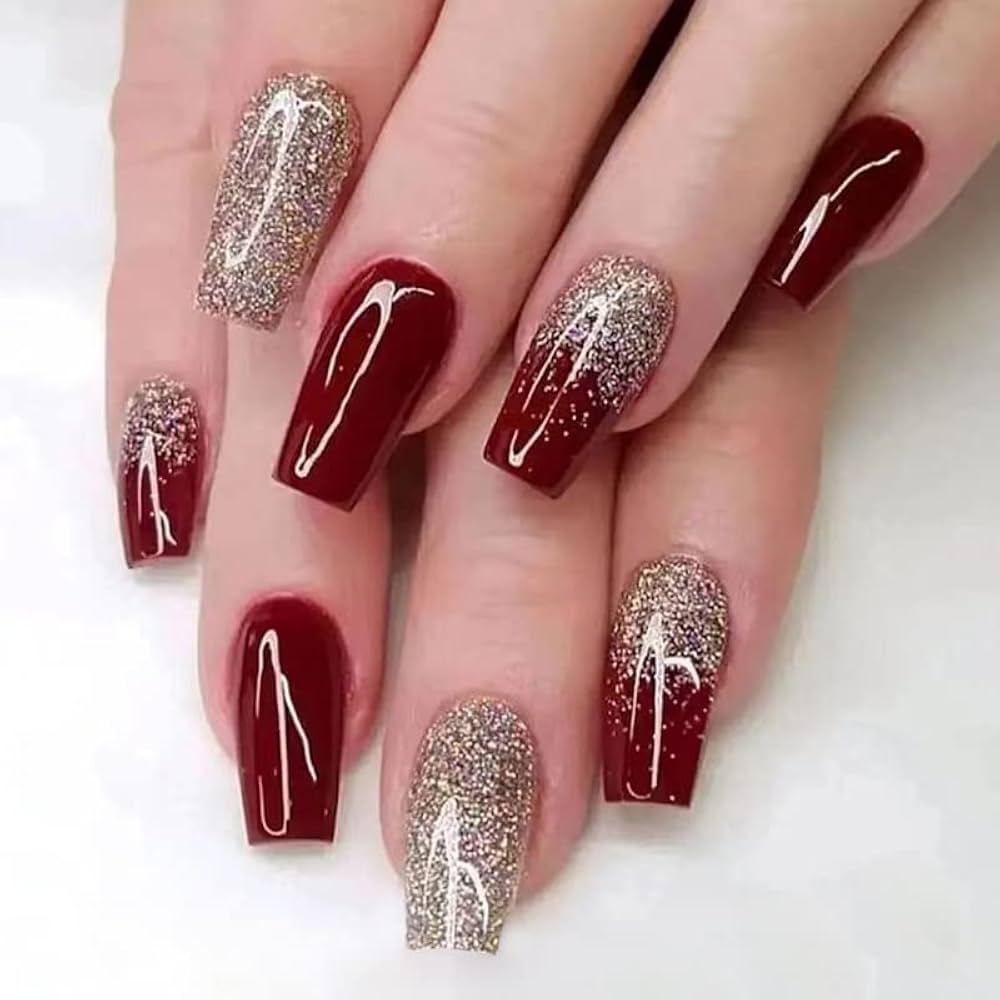 Glitter Ombr On Accent Nails Visual Idea Glitter Ombr On Accent Nails Visual Idea — New Years Coffin Nails 2027
