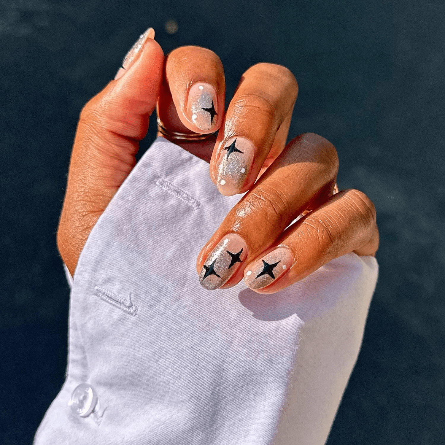 Sheer Shimmer Black Star Decals Glitter Tip Nails Sheer Shimmer Black Star Decals Glitter Tip Nails — Classy Short Winter Nails