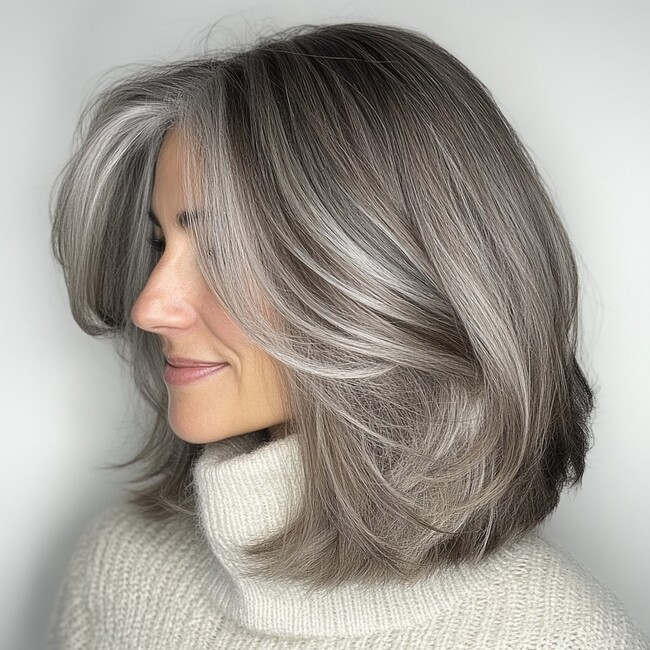 Face-Framing Layers Cool Ash Gray Wavy Bob Face-Framing Layers Cool Ash Gray Wavy Bob — Winter Hairstyles for Gray Hair