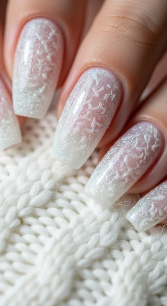 Pale Pink White Gradient Lace Nails Pale Pink White Gradient Lace Nails — Winter Nail Trends
