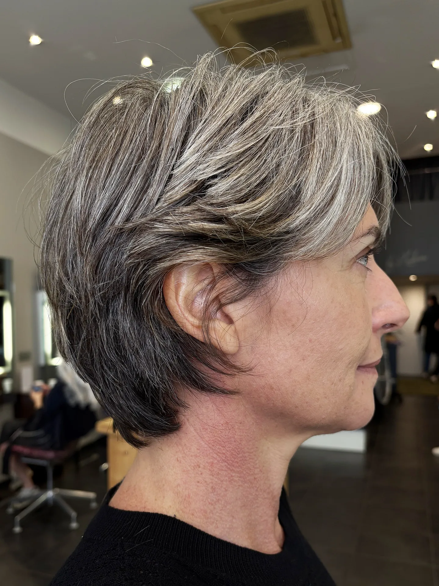 Ear Salt and Pepper Layered Pixie Ear Salt and Pepper Layered Pixie — Winter Haircuts for Women Over 60