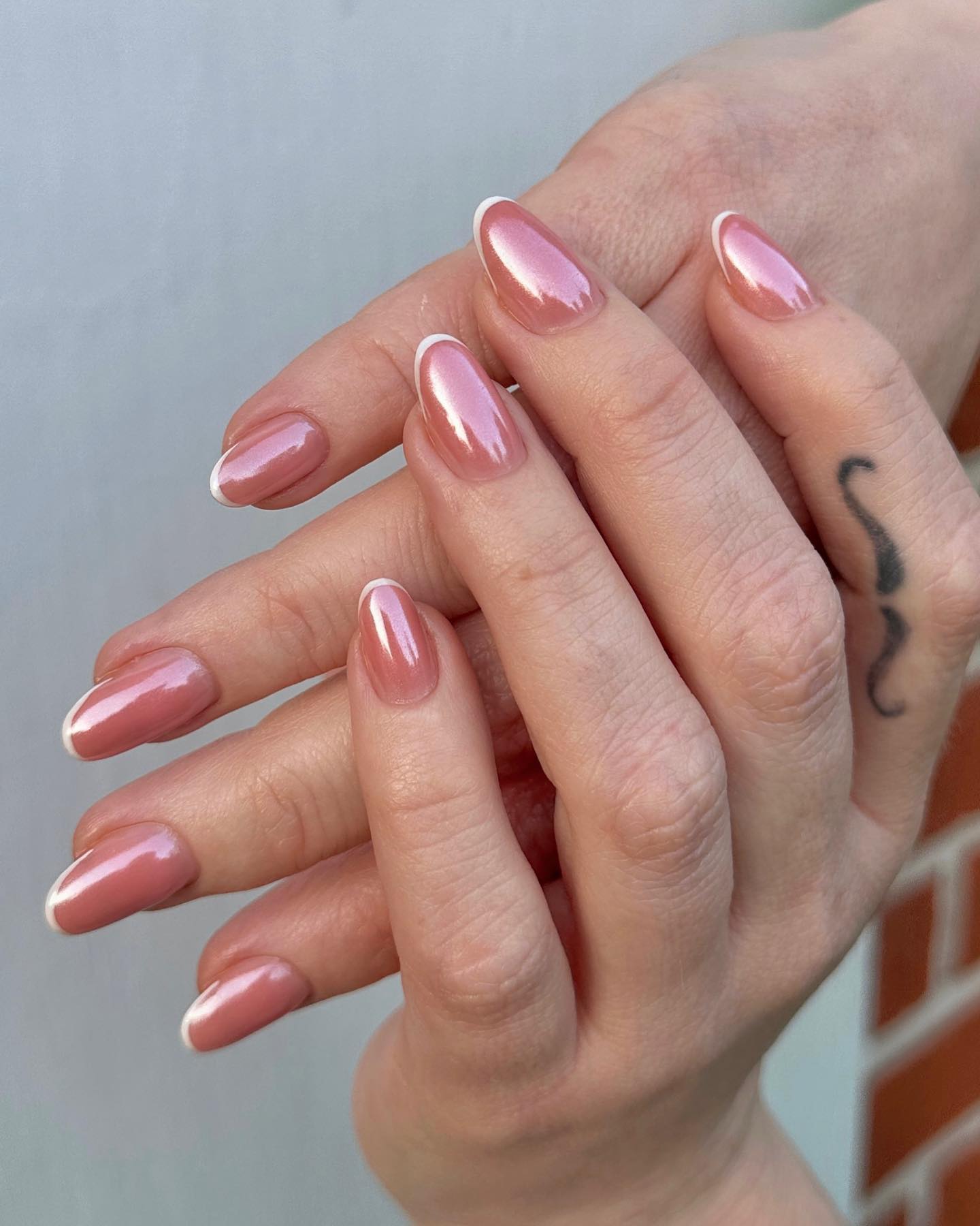 Pearlescent Pink French Tips Pearlescent Pink French Tips — Winter Birthday Nails