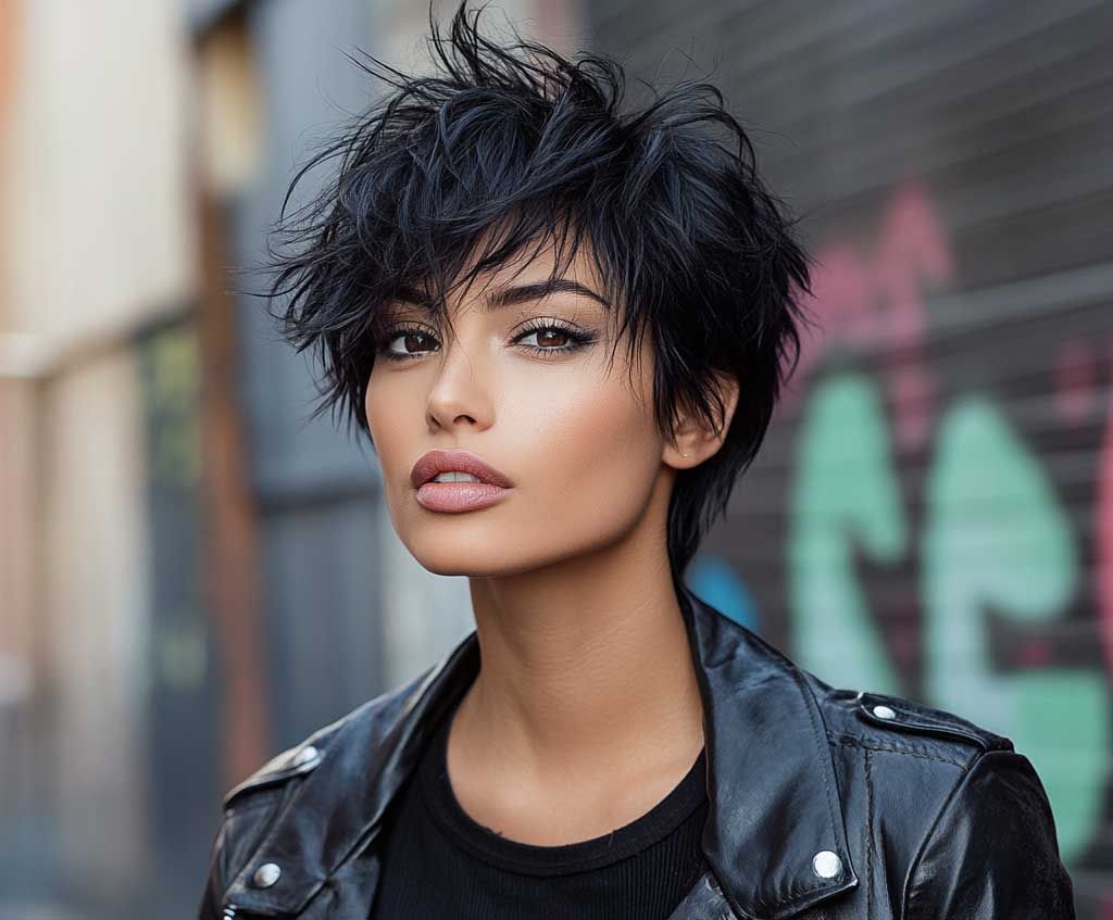 Choppy Pixie In Deep Black — Winter Hair Colors for Short Hair