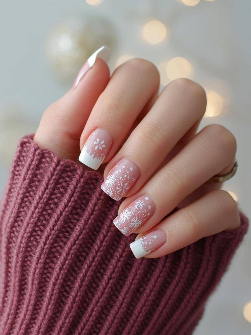 Sheer Pink Glitter French Snowflake Nails Sheer Pink Glitter French Snowflake Nails — Christmas Square Nails 2026