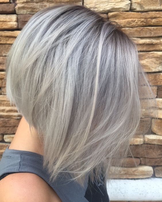 Angled Bob With Stacked Layers Angled Bob With Stacked Layers — Winter Haircuts for Gray Hair