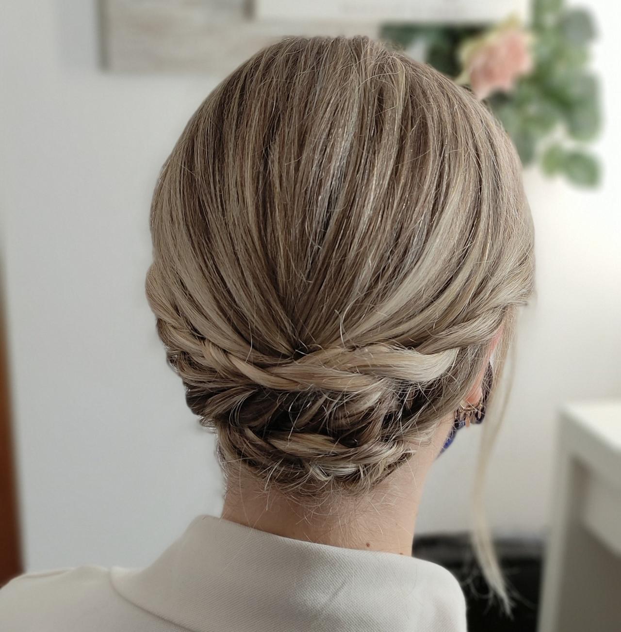 Collarbone Ash Blonde Woven Updo — Winter Wedding Guest Hairstyles