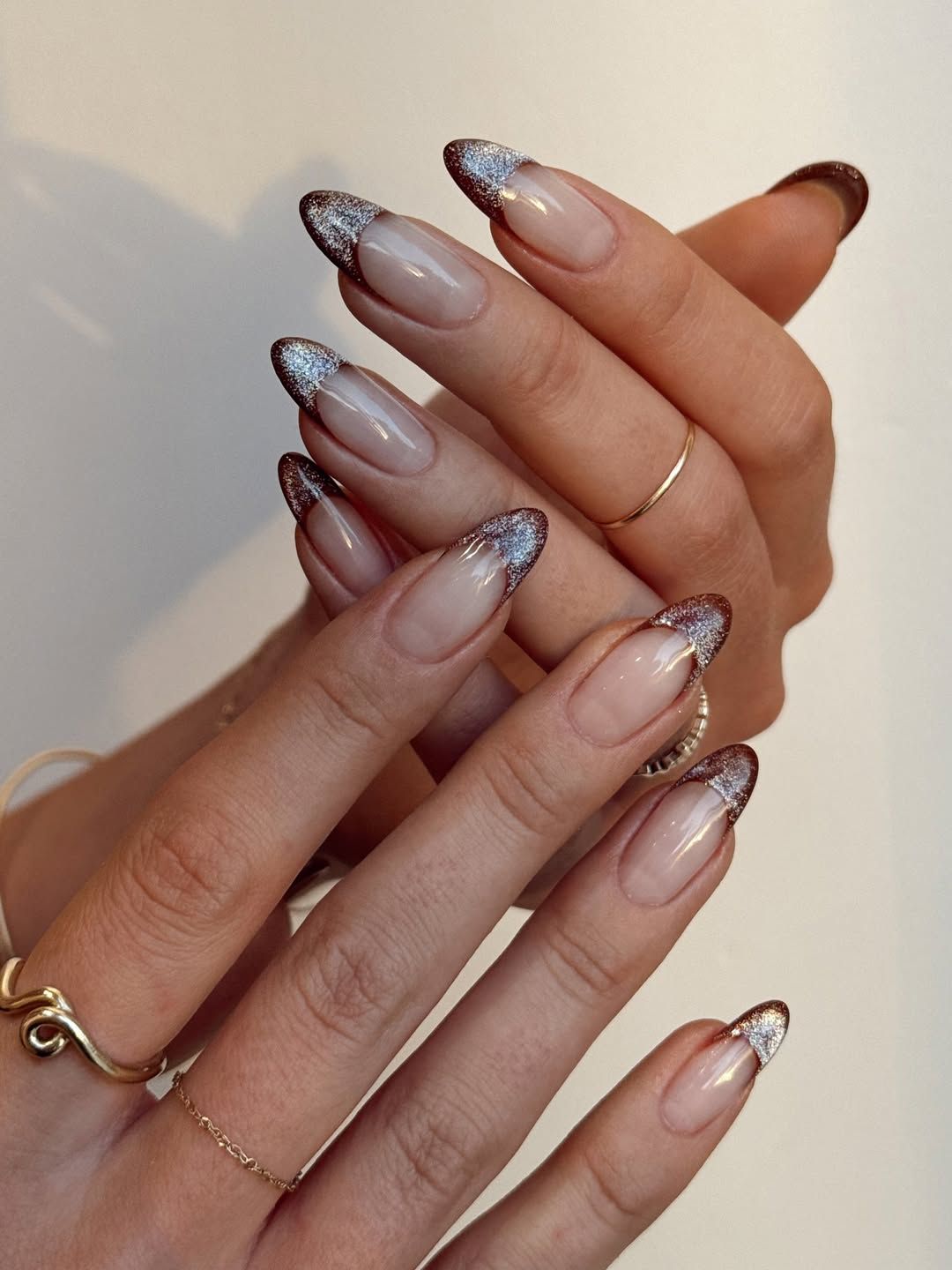 Glitter French Tip Long Almonds — Simple New Years Nails 2027