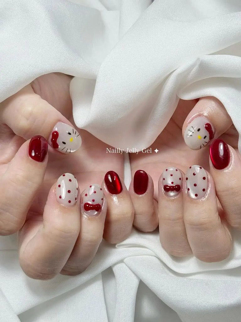 Sweet Red Polka Dot Hello Kitty Nails — Hello Kitty Christmas Nails 2026