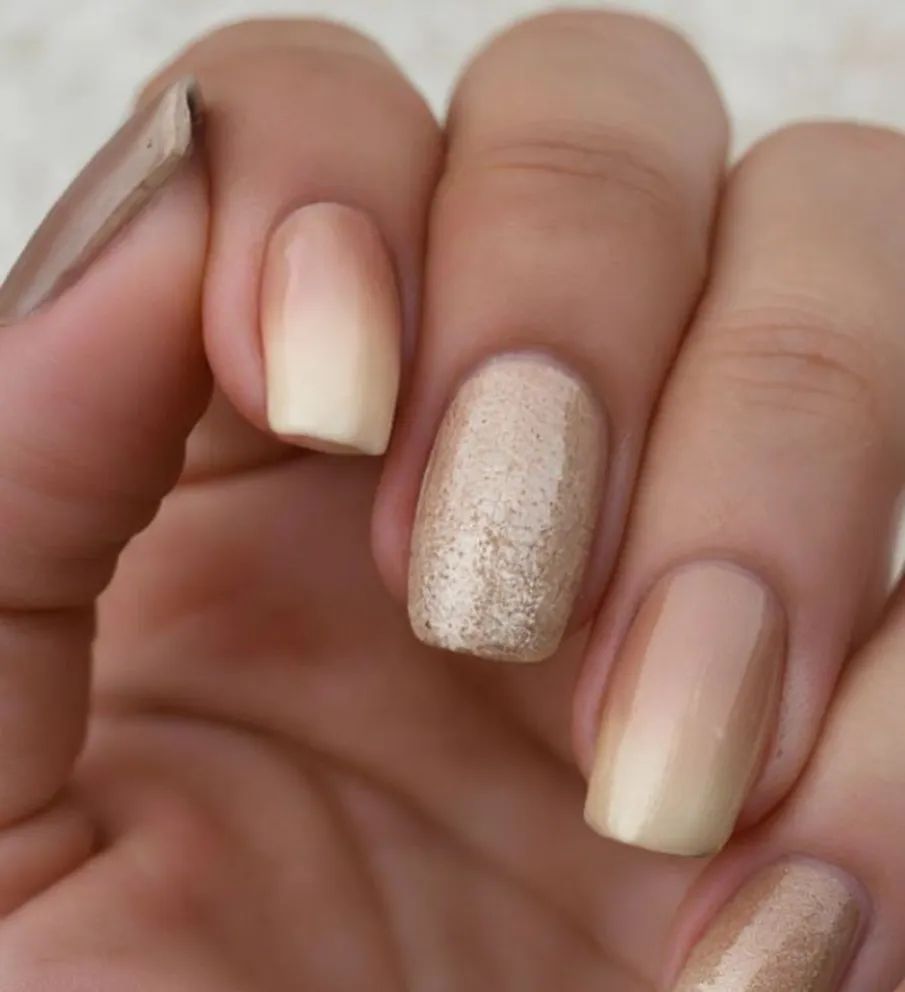 One Hand Close-Up Visual Idea — Winter Champagne Nails