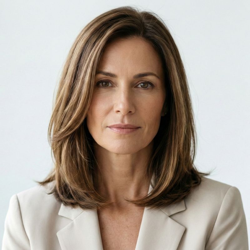 Medium Brown Lob With Caramel Highlights Medium Brown Lob With Caramel Highlights — Winter Hair Colors for Women Over 40