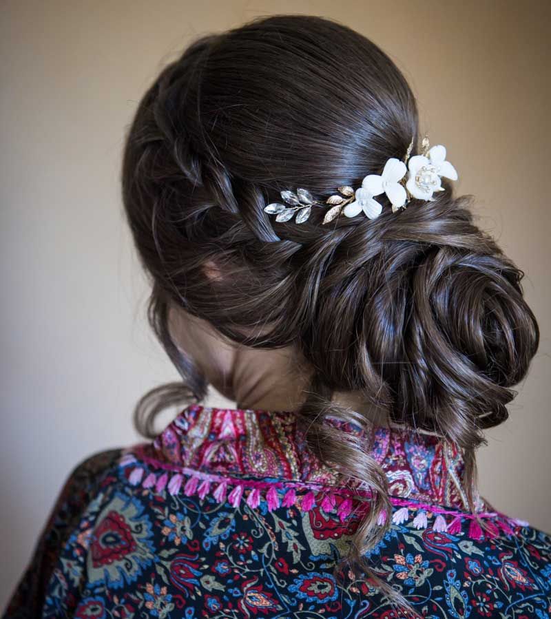 Braided Crown Textured Bun with Comb — Winter Wedding Hairstyles