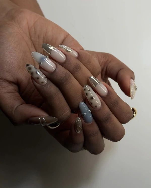 Glossy Metallic Visual Idea — New Years Acrylic Nails 2027