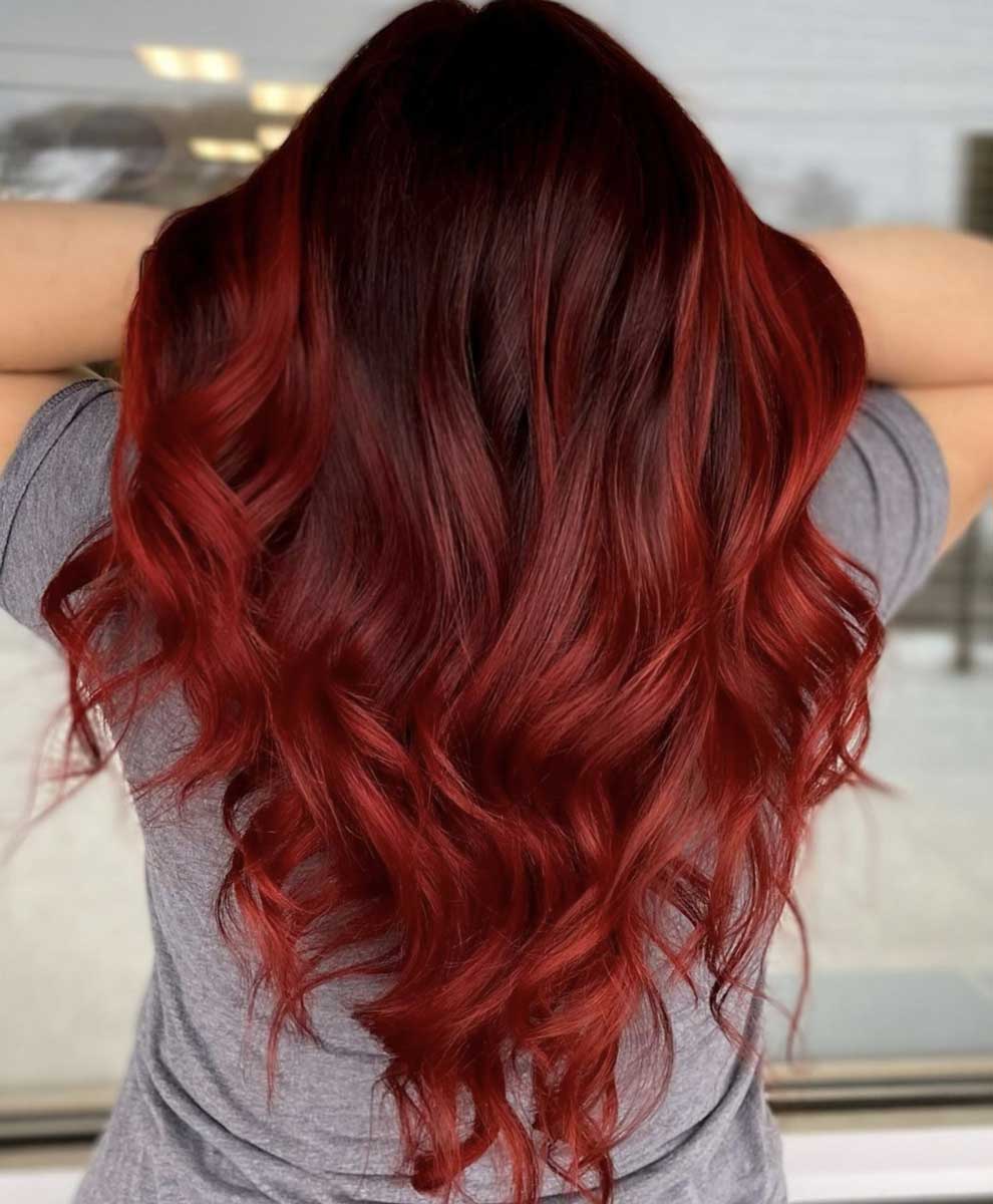 Deep Red with Darker Root Shadow Deep Red with Darker Root Shadow — Winter Hair Colors for Redheads