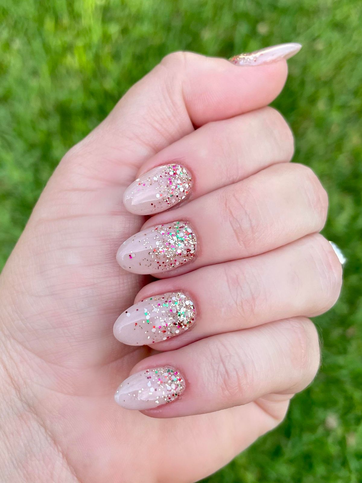 Pale Pink with Dense Glitter Accents — New Years Dip Powder Nails 2027