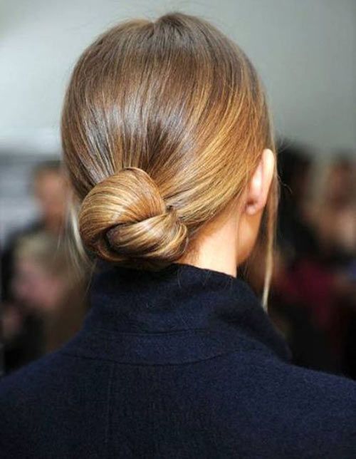 Smooth Brown Bun With Blonde Smooth Brown Bun With Blonde — Winter Updos