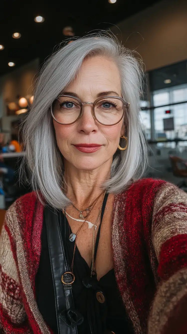 Sleek Silver Blunt Bob — Winter Hairstyles for Women Over 50