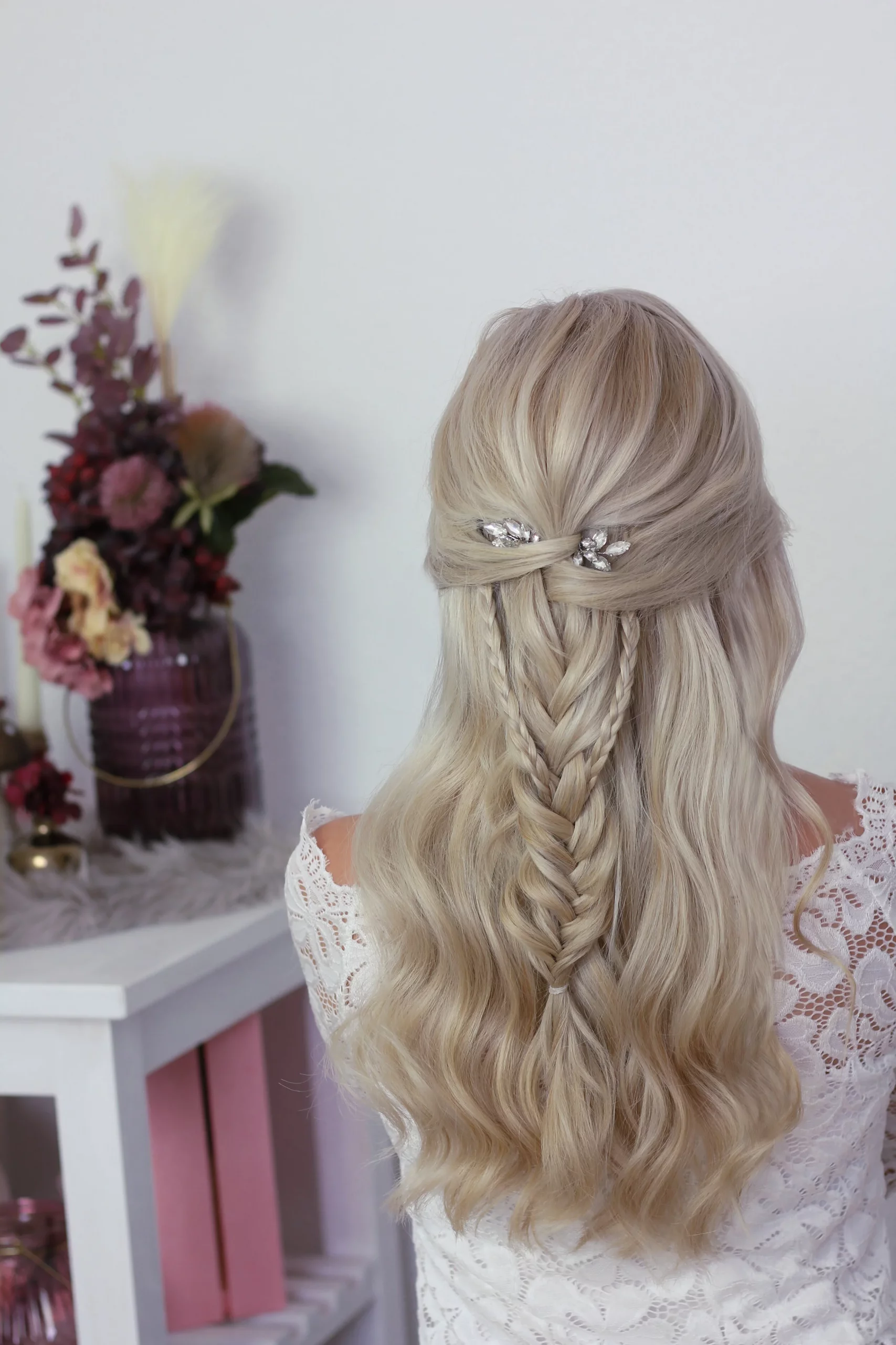 Ash Blonde Fishtail Braid Detail Ash Blonde Fishtail Braid Detail — Winter Half Up Half Down Hairstyles