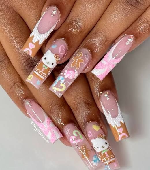 Glossy With Glitter Accents Visual Idea — Hello Kitty Christmas Nails 2026