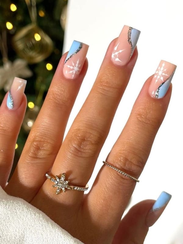 Glossy With Glitter Visual Idea — Long Winter Coffin Nails