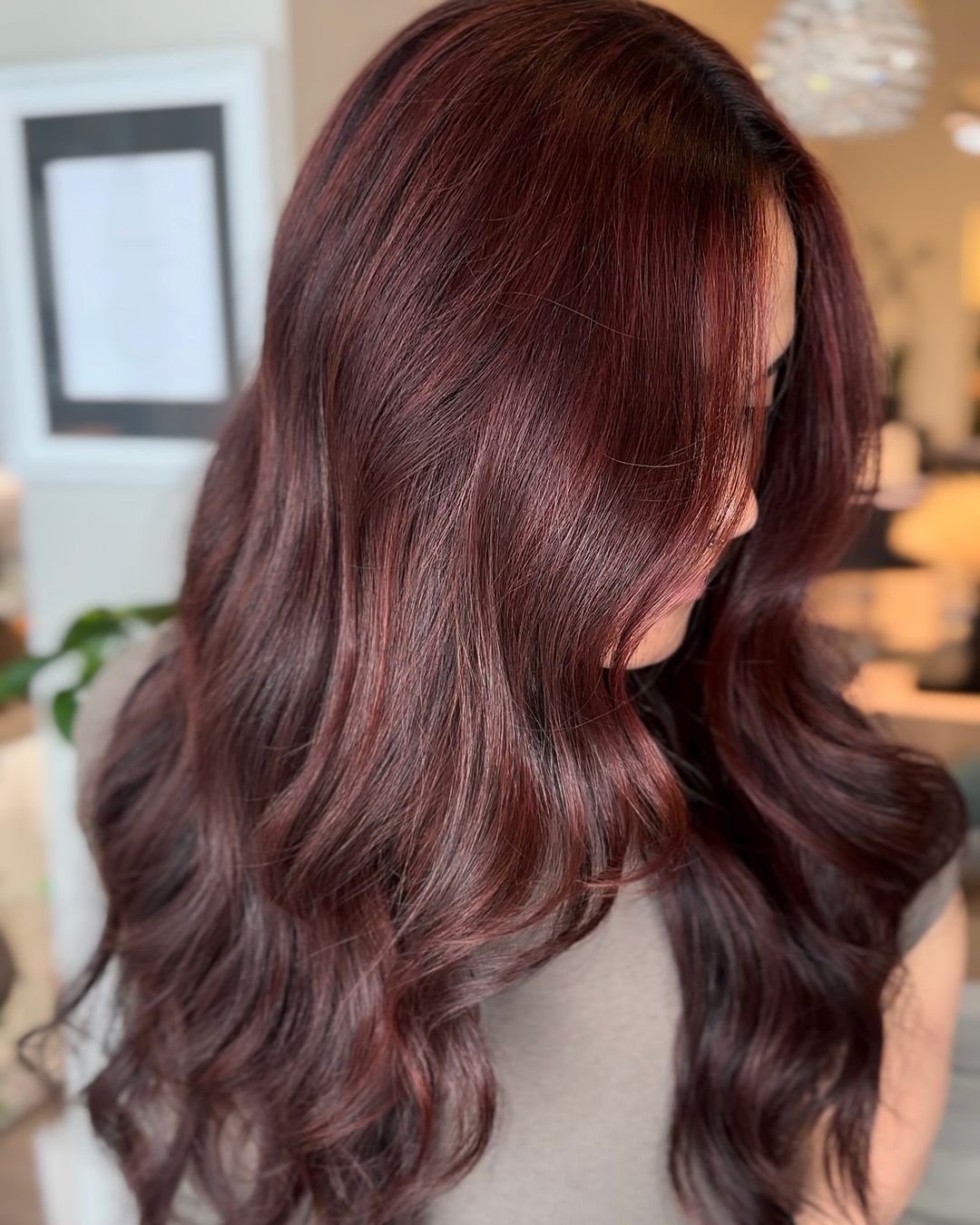 Mid-Back Vibrant Cherry Cola Waves Mid-Back Vibrant Cherry Cola Waves — Cherry Cola Hair Color