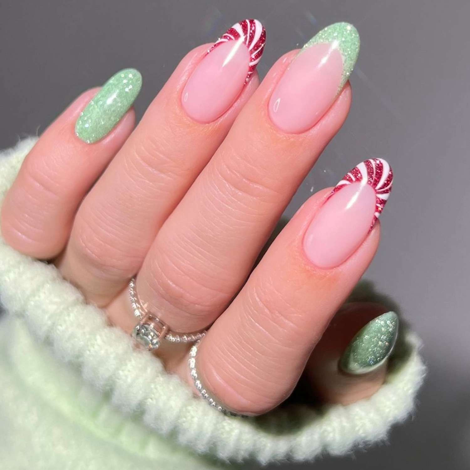 One Hand Visual Idea One Hand Visual Idea — Medium Christmas Nails 2026