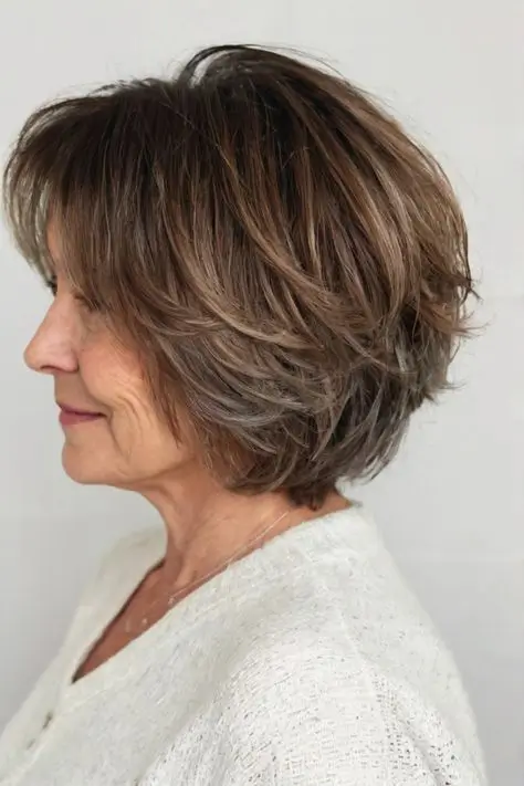 Voluminous Layered Bob With Full Bangs Voluminous Layered Bob With Full Bangs — Winter Haircuts for Women Over 60