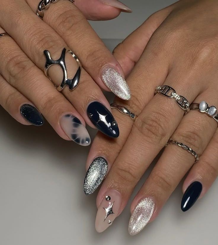 New Year's Eve Mixed Design Ovals — Simple New Years Nails 2027