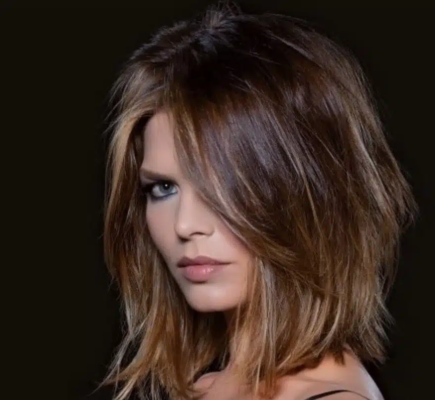 Dark Brown Lob With Caramel Bangs Dark Brown Lob With Caramel Bangs — Winter Lob Haircuts
