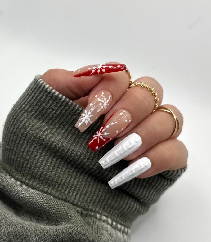 Red White Sweater Texture Coffin Nails Red White Sweater Texture Coffin Nails — Christmas Coffin Nails 2026