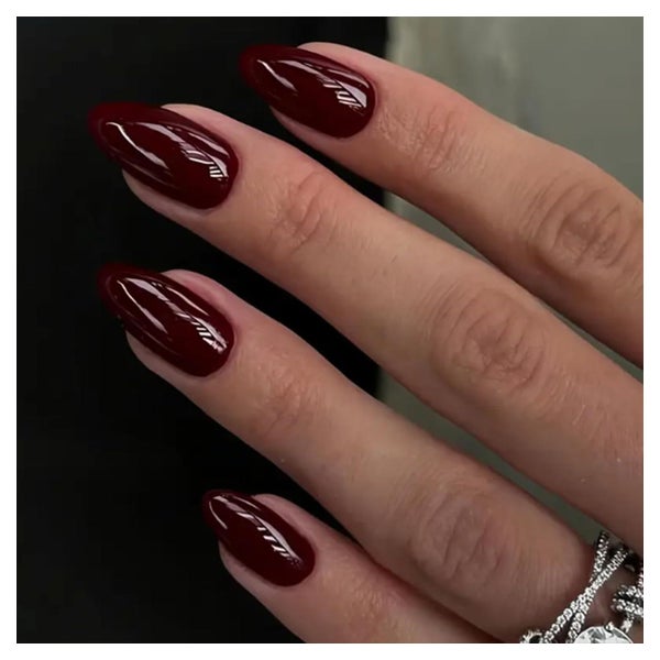 Glossy Dark Cherry Red Medium Almond Nails Glossy Dark Cherry Red Medium Almond Nails — Black Cherry Nails