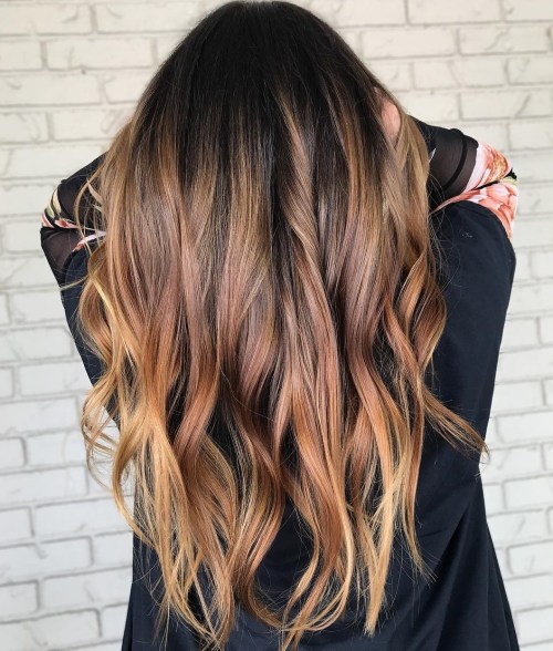 Dark Brown to Warm Copper Caramel Ombre Dark Brown to Warm Copper Caramel Ombre — Winter Ombre Hair