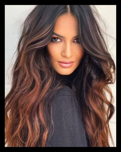 Warm Caramel Balayage on Dark Waves — Chestnut Brown Hair