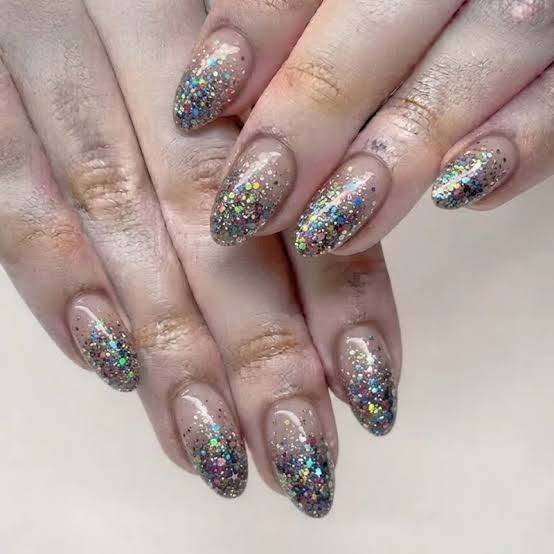 Multi-Colored Glitter Almond Nails Multi-Colored Glitter Almond Nails — Sparkly New Years Nails 2027