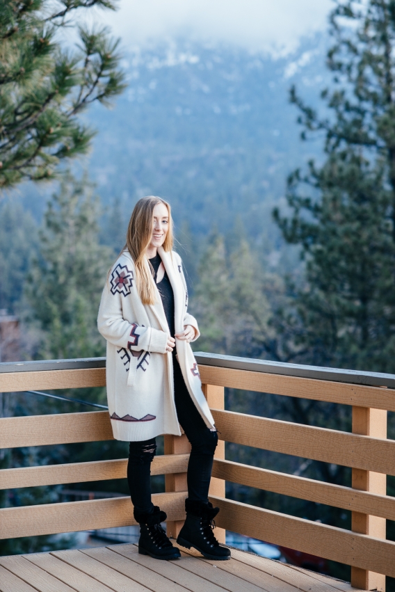Southwestern Statement: Printed Cardigan and Black Jeans Southwestern Statement: Printed Cardigan and Black Jeans — Cabin Trip Outfits