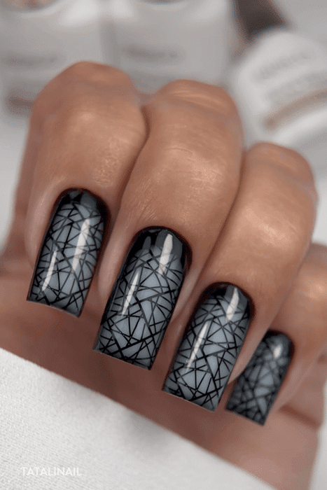Glossy Grey Geometric Abstract Pattern Glossy Grey Geometric Abstract Pattern — Winter Nails for Black Women
