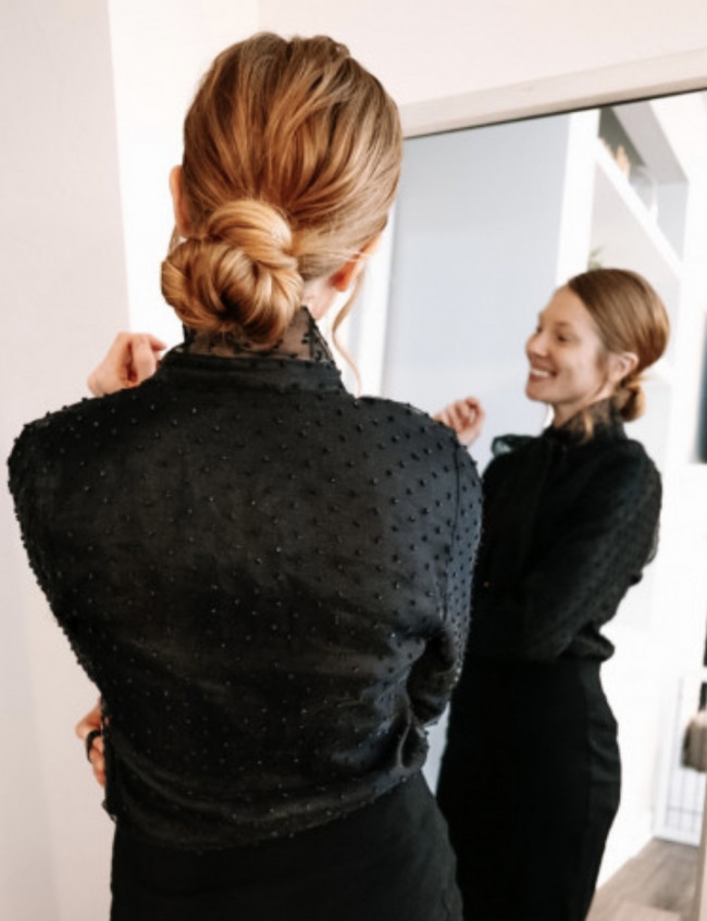 Warm Brown Sleek Low Bun — Winter Hairstyles for Work