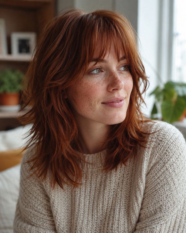Collarbone Lob With Curtain Bangs — Winter Hairstyles for Thin Hair