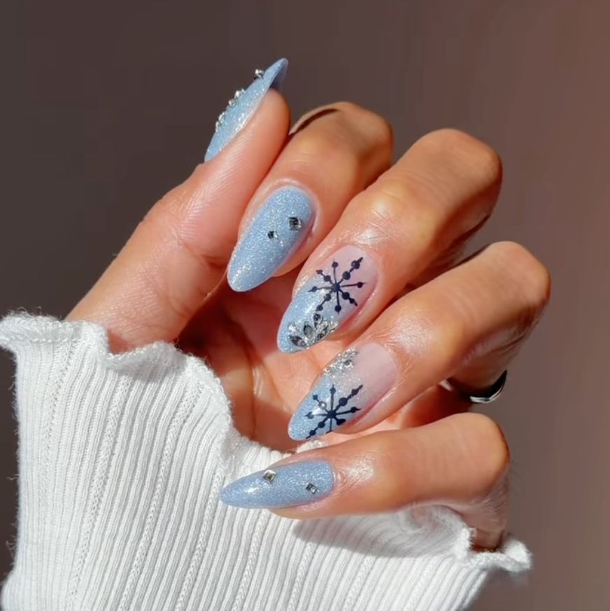 Sparkling Blue Glitter Snowflake Stilettos Sparkling Blue Glitter Snowflake Stilettos — Christmas Nail Designs 2026