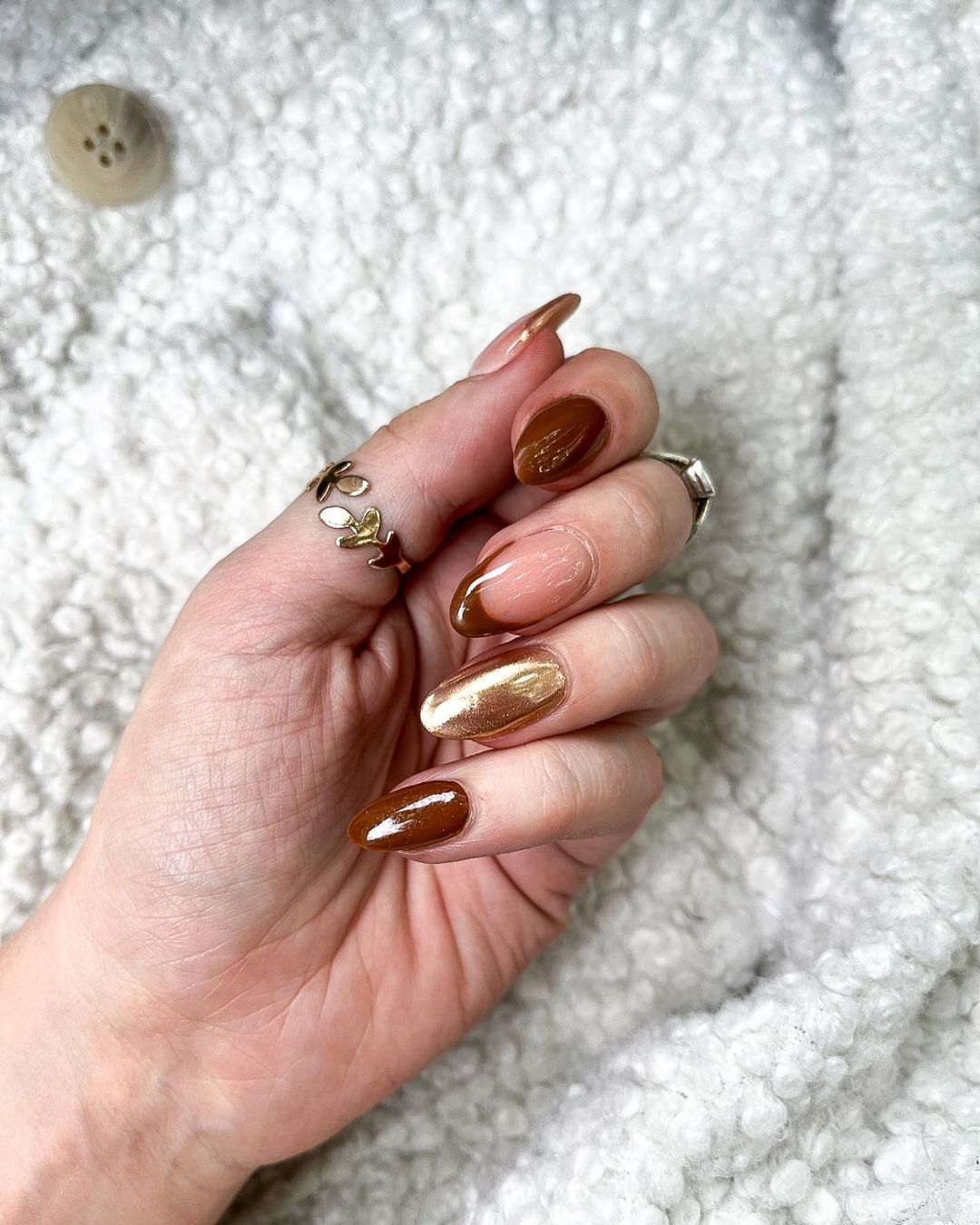 Metallic Gold French Deep Brown Almond Nails Metallic Gold French Deep Brown Almond Nails — Baddie Winter Nails