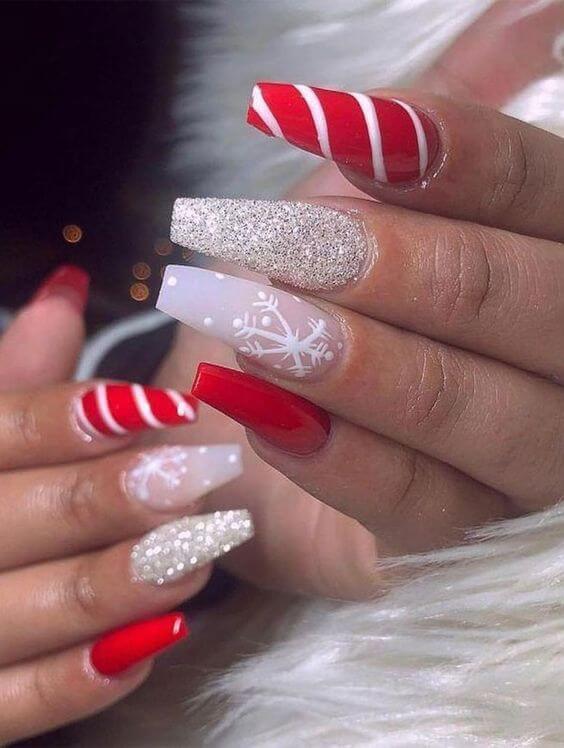 Red White Candy Cane Glitter Snowflake Coffin Nails Red White Candy Cane Glitter Snowflake Coffin Nails — Christmas Coffin Nails 2026