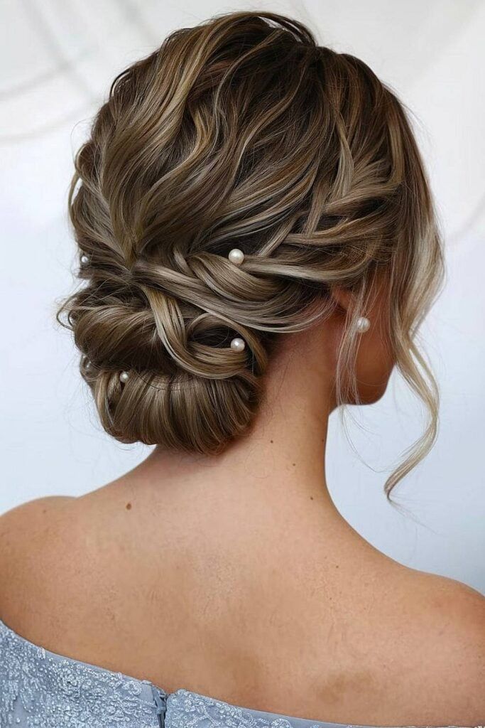 Twisted Chignon with Pearl Accents — Winter Wedding Hairstyles