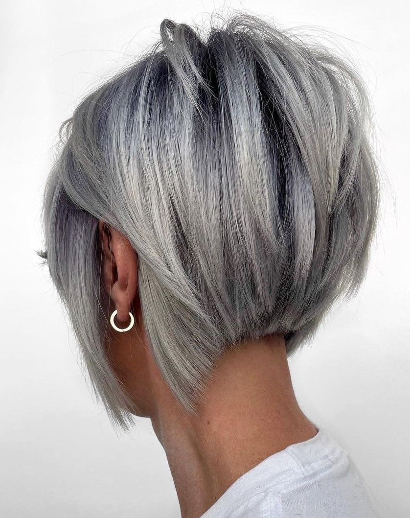 Stacked Bob In Silver Grey — Winter Hair Colors for Short Hair