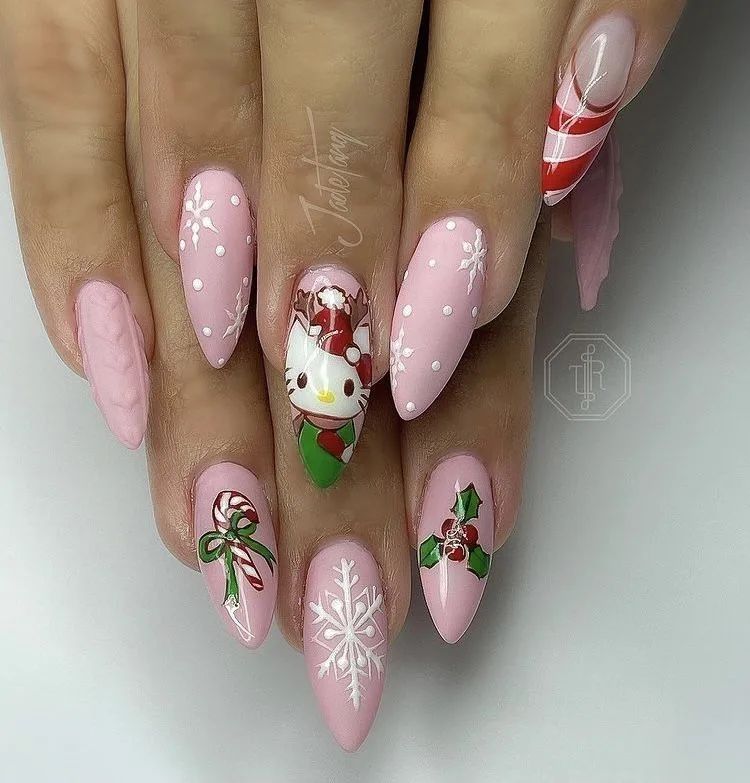 Mixed Finish Hello Kitty Christmas Designs — Hello Kitty Christmas Nails 2026
