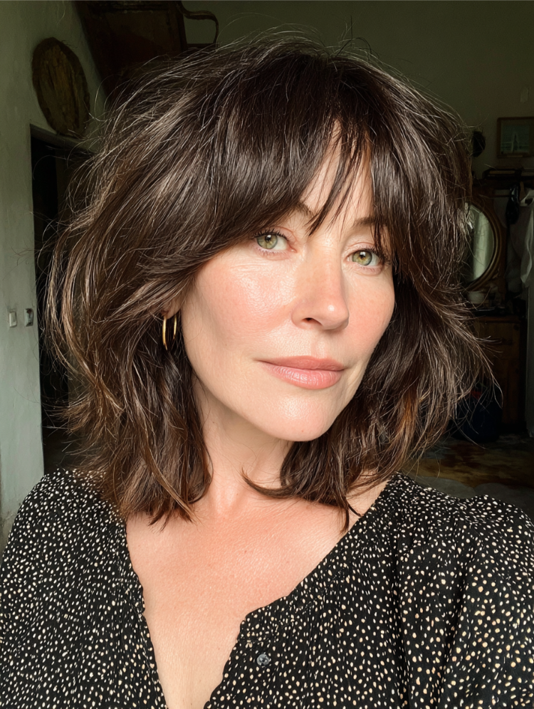 Shaggy Shoulder-Length Cut With Full Bangs Shaggy Shoulder-Length Cut With Full Bangs — Winter Hairstyles for Thick Hair