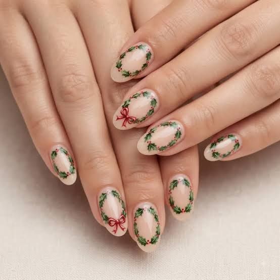 Nude Wreath and Berry Christmas Nails Nude Wreath and Berry Christmas Nails — Christmas Nails for Kids 2026