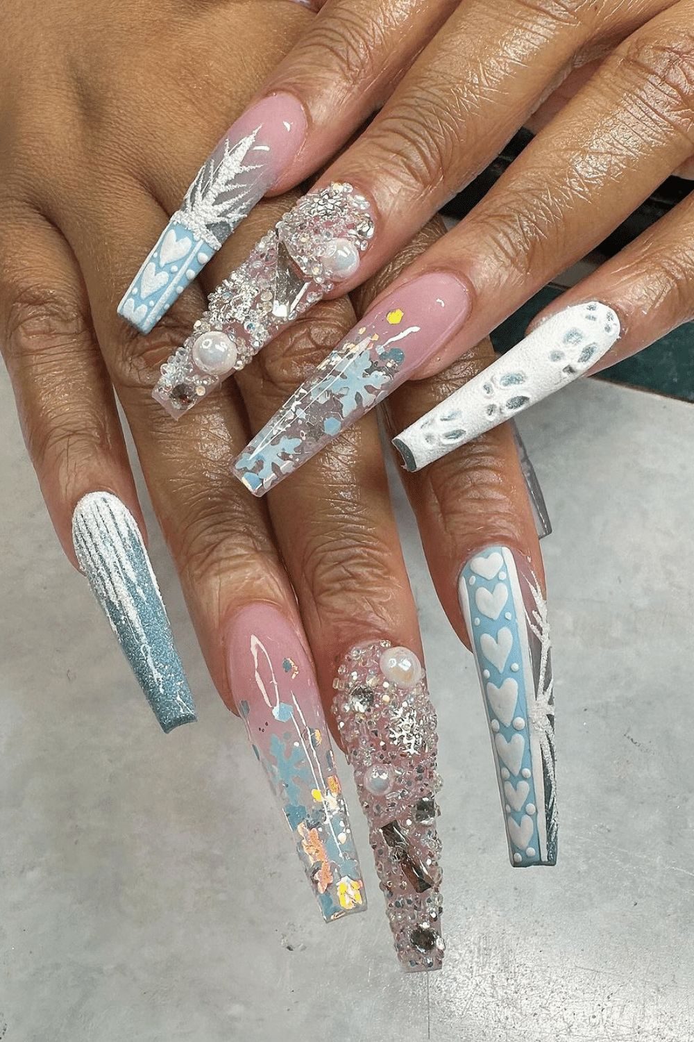 Winter Sparkle with Rhinestones & Pearls Winter Sparkle with Rhinestones & Pearls — Long Christmas Nails 2026