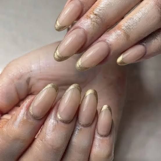 Gold Glitter French Tips Visual Idea — New Years Almond Nails 2027